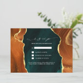 Blauwgroen, verbrand Sinaasappel & Gold Agate RSVP Kaart (Staand voorkant)