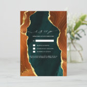 Blauwgroen, verbrand Sinaasappel & Gold Agate RSVP Kaart (Staand voorkant)
