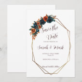 Blauwgroen verbrand Sinaasappel Save the Date Sjab Kaart