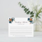 Blauwgroen & Verbrand Sinaasappel Trouwwoorden van Uitnodiging Briefkaart (Staand voorkant)