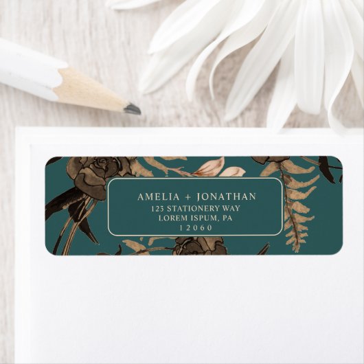 Blauwgroen Verbrande oranje terracotta bloemenherf Etiket (Insitu)