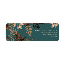 Blauwgroen Verbrande oranje terracotta bloemenherf Etiket