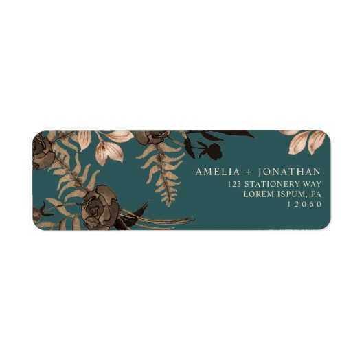 Blauwgroen Verbrande oranje terracotta bloemenherf Etiket (Voorkant)