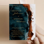 Blauwgroen & Verbrande Oranje Waterverf Huwelijksu Kaart