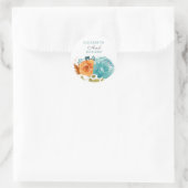 Blauwgroen verbrande Sinaasappel Bloemen Boho Ronde Sticker (Tas)