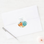 Blauwgroen verbrande Sinaasappel Bloemen Boho Ronde Sticker (Envelop)