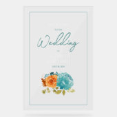 Blauwgroen verbrande Sinaasappel Bloemen Herfst Hu Acryl Bord (Voorkant)