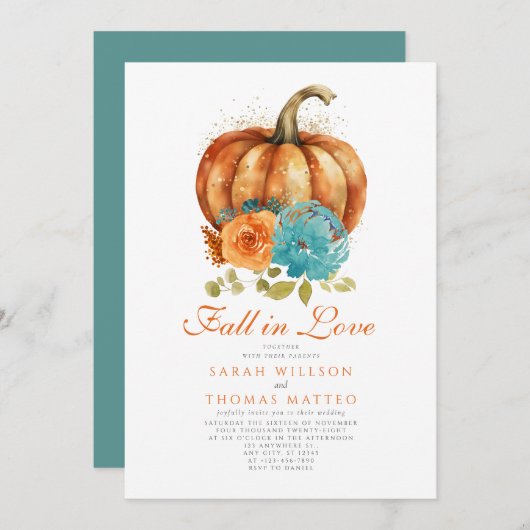 Blauwgroen verbrande Sinaasappel Bloemen Herfst in Kaart (Voorkant / Achterkant)