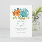 Blauwgroen verbrande Sinaasappel Floral Fall bruil Kaart (Staand voorkant)