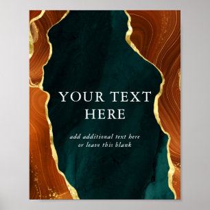 Blauwgroen, verbrande Sinaasappel & gouden agaat b Poster