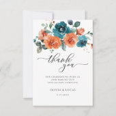 Blauwgroen Verbrande Sinaasappels Waterverf Bloeme Bedankkaart (Voorkant)