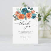 Blauwgroen Verbrande Sinaasappels Waterverf Bloeme Bedankkaart (Staand voorkant)