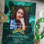 Blauwgroen Verde Green Quinceanera Gold Tiara Invi Kaart