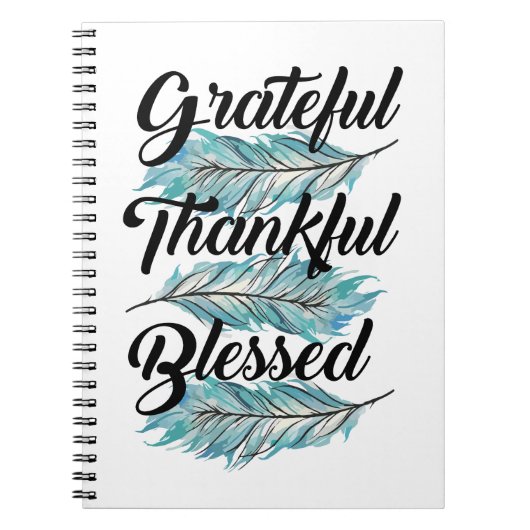 blauwgroen veren dankbaar gezegend kussen notitieboek (Voorkant)