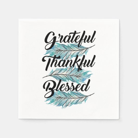 blauwgroen veren dankbaar gezegend kussen servet (Voorkant)