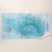 Blauwgroen verf en glitterpatroon gepersonaliseerd strandlaken (Voorkant)