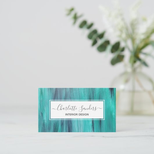 Blauwgroen verf en wit visitekaartje (Staand voorkant)