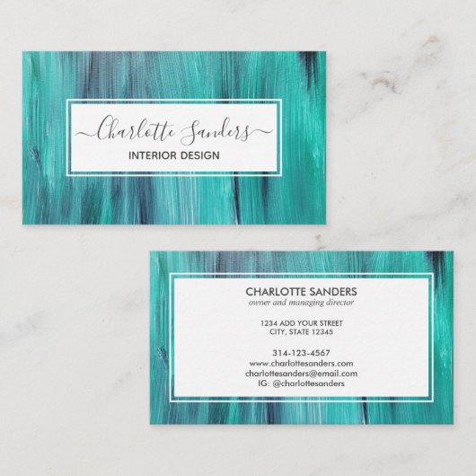 Blauwgroen verf en wit visitekaartje (Voorkant / Achterkant)