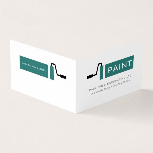 Blauwgroen verfrol, schilder & decorator Foto Visitekaartje (Buitenkant)