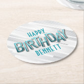 Blauwgroen Verjaardag Ronde Kartonnen Onderzetter (Gebogen)