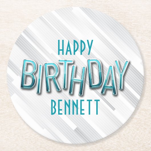 Blauwgroen Verjaardag Ronde Kartonnen Onderzetter (Voorkant)