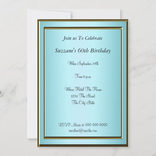 Blauwgroen verjaardagsfeestuitnodiging Blauwgroen  Kaart (Achterkant)