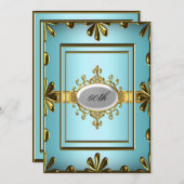 Blauwgroen verjaardagsfeestuitnodiging Blauwgroen  Kaart (Voorkant / Achterkant)