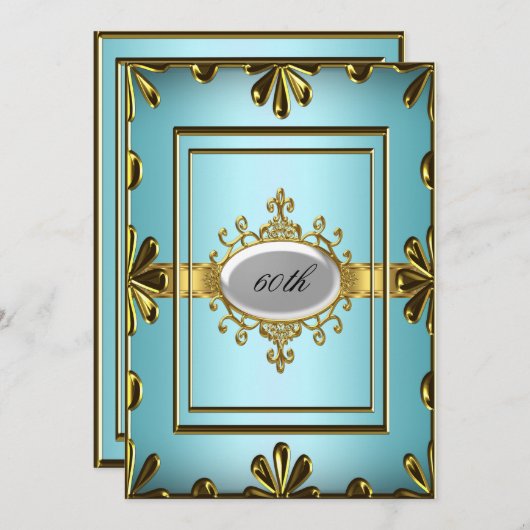 Blauwgroen verjaardagsfeestuitnodiging Blauwgroen  Kaart (Voorkant / Achterkant)