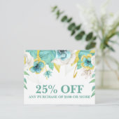 Blauwgroen verkoop van speciale acties voor het op briefkaart (Staand voorkant)