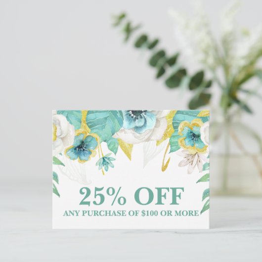 Blauwgroen verkoop van speciale acties voor het op briefkaart (Staand voorkant)