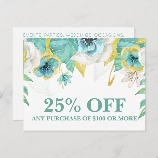 Blauwgroen verkoop van speciale acties voor het op briefkaart (Voorkant / Achterkant)