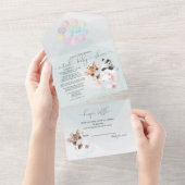 Blauwgroen verkuildieren in maskers virtueel Baby All In One Uitnodiging (Afscheurbaar)