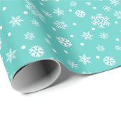 Blauwgroen verpakkingspapier met witte sneeuwvlokk cadeaupapier (Rol Hoek)
