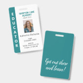Blauwgroen Verticale Streep Homeschool Educator ID Badge (Voor- en achterkant)