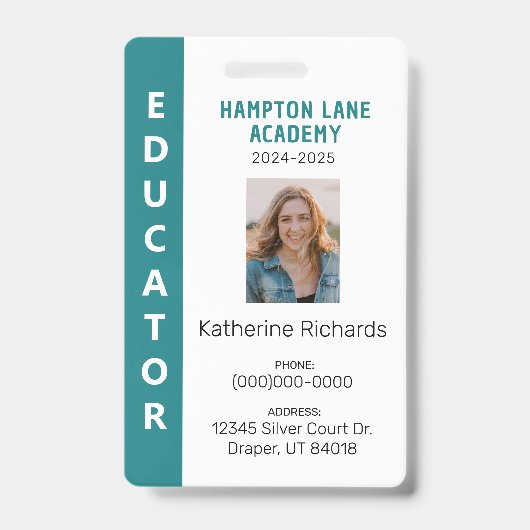 Blauwgroen Verticale Streep Homeschool Educator ID Badge (Voorzijde)