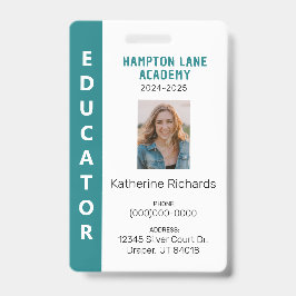 Blauwgroen Verticale Streep Homeschool Educator ID Badge