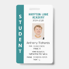 Blauwgroen Verticale Streep Homeschool Student ID  Badge