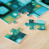 Blauwgroen viaarpatroon legpuzzel (Zijkant)