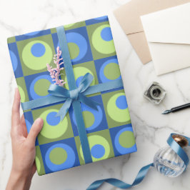 Blauwgroen vierkant stip geometrisch patroon cadeaupapier