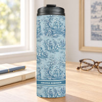 Blauwgroen Vintage Frans Toile de Jouy Patroon