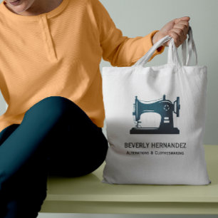 Blauwgroen Vintage naaddruk naaimachine Tote Bag
