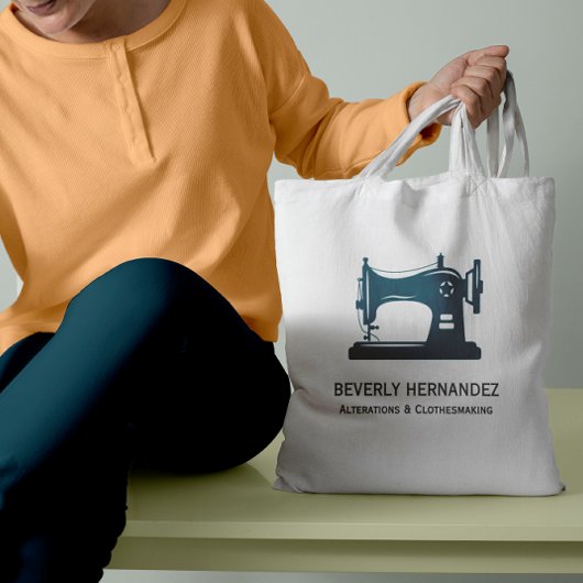 Blauwgroen Vintage naaddruk naaimachine Tote Bag