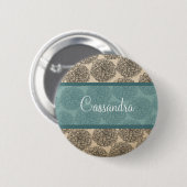 Blauwgroen Vintage Zinnia Button (Voorkant /achterkant)