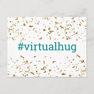 Blauwgroen Virtual Hug Hashtag Gold Faux Confetti Briefkaart