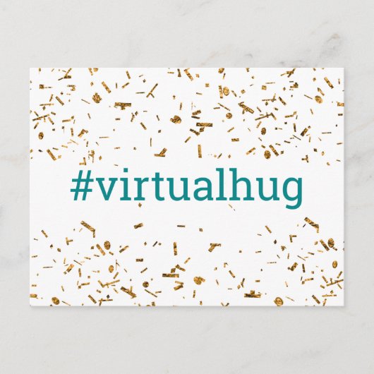 Blauwgroen Virtual Hug Hashtag Gold Faux Confetti Briefkaart (Voorkant)