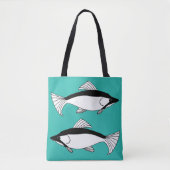 Blauwgroen vis Handgetekende Zalm Tote Bag (Voorkant)