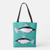Blauwgroen vis Handgetekende Zalm Tote Bag (Achterkant)