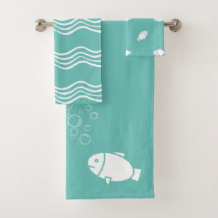 Blauwgroen vis met tong bad handdoek