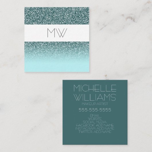 Blauwgroen Visitekaartje Glitter (Voorkant / Achterkant)
