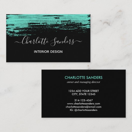 Blauwgroen visitekaartje met chalk-verfelegant (Voorkant / Achterkant)